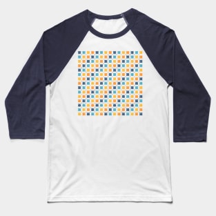 Blue and Orange Flower Pattern Baseball T-Shirt